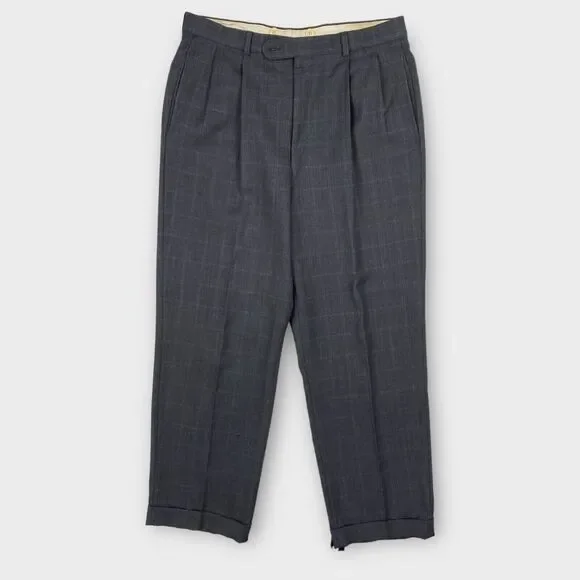 John W Nordstrom Loro Piana Suit Mens 40R 34x29 Windowpane Check Charcoal Wool - Picture 12 of 16